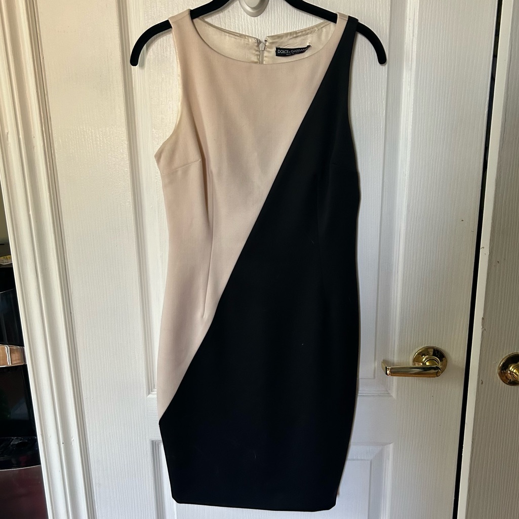 Dolce & Gabbana Dress, Extra Small, Black Cream, Sleeveless, Vintage, Cashmere